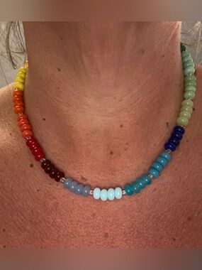 Handmade Colorful Rainbow Beaded Necklace - Multicolor